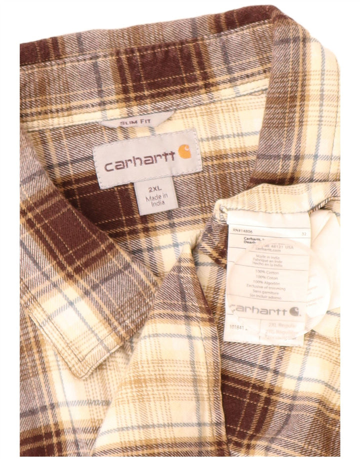 CARHARTT Mens Slim Fit Flannel Shirt 2XL Brown Check Cotton