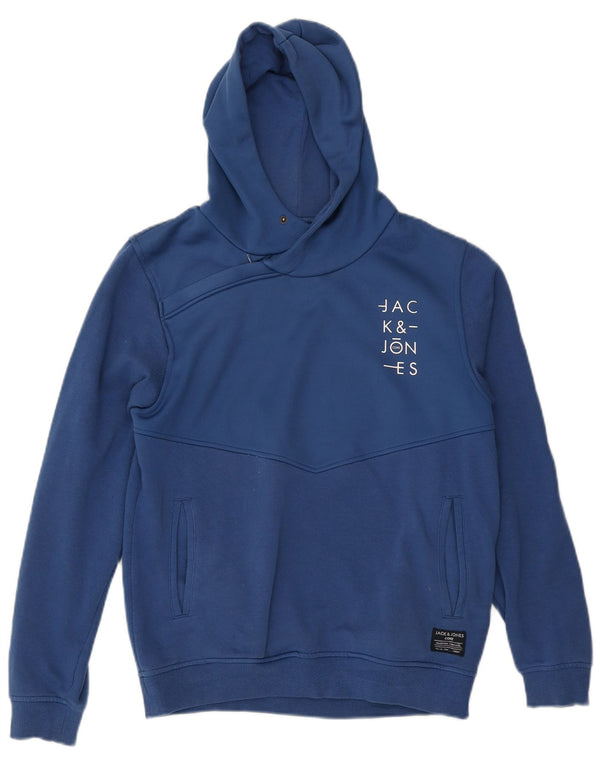 Jack & Jones Mens Core Graphic Hoodie Jumper Medium Blue Polyester