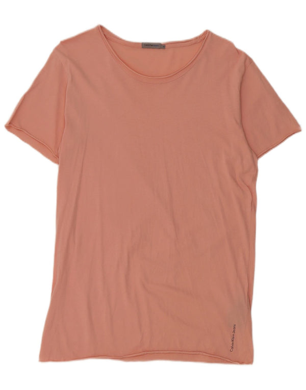 Calvin Klein Jeans Womens T-Shirt Top UK 14 Medium Pink Cotton