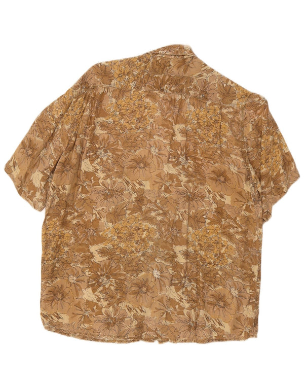 Vintage Mens Short Sleeve Shirt Small Brown Floral Viscose