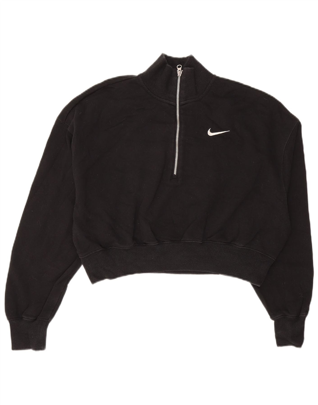 NIKE Womens Crop Zip Neck Sweatshirt Jumper UK 14 Medium Black Cotton