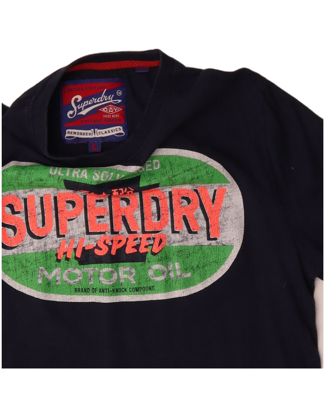 Superdry Mens Graphic T-Shirt Top Large Navy Blue Cotton