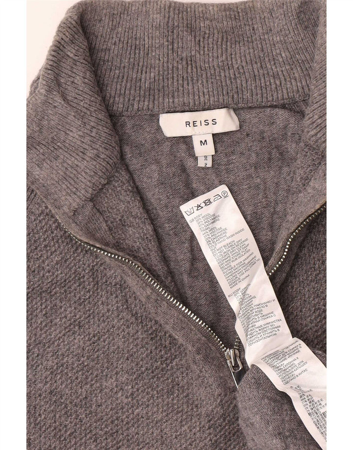 Reiss Mens Zip Neck Jumper Sweater Medium Grey Wool