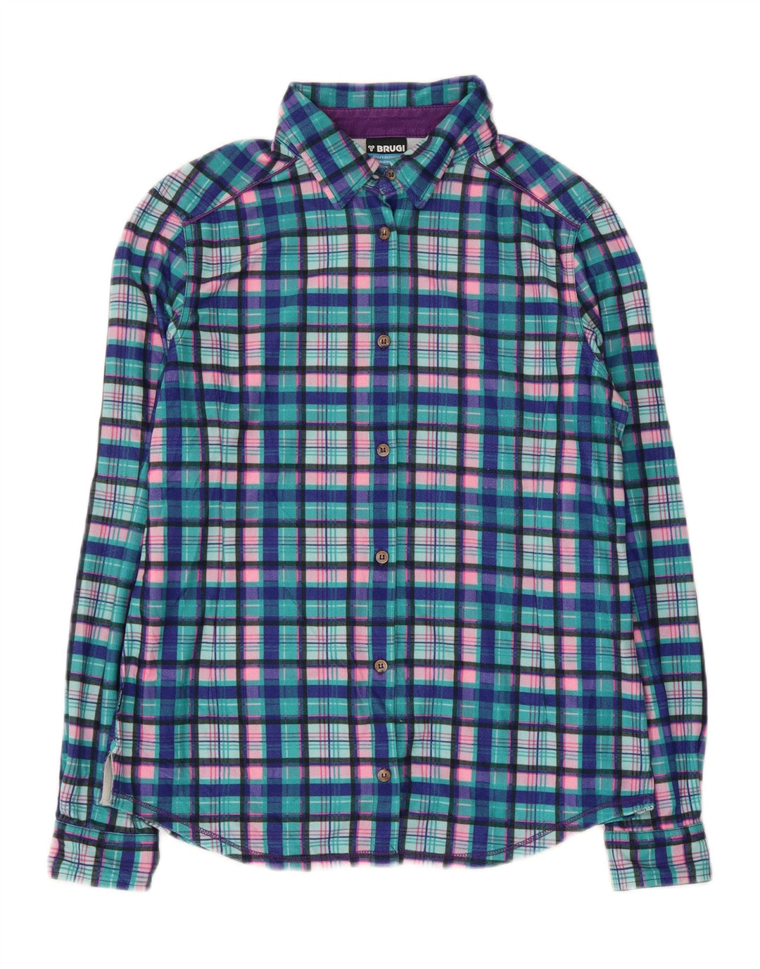 BRUGI Womens Flannel Shirt UK 14 Large Blue Check