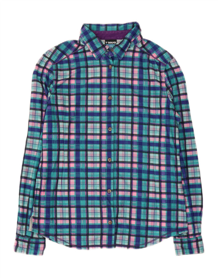 BRUGI Womens Flannel Shirt UK 14 Large Blue Check