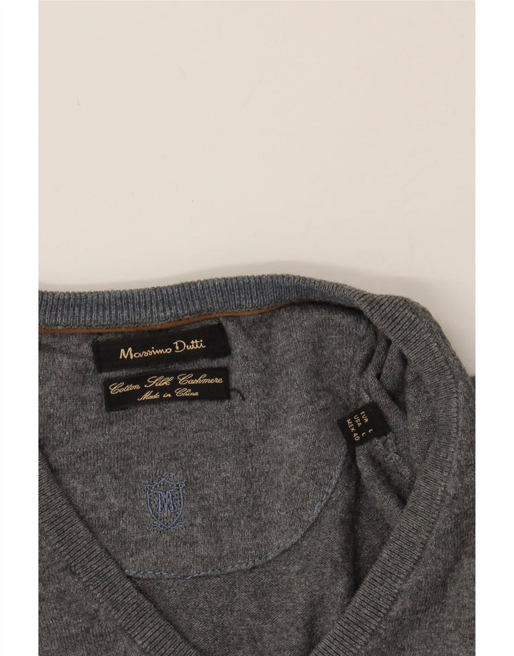 MASSIMO DUTTI Womens V-Neck Jumper Sweater UK 14 Large Grey Vintage Massimo Dutti and Second-Hand Massimo Dutti from Messina Hembry 