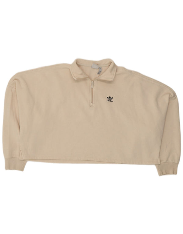 Adidas Womens Crop Oversized Sweatshirt Jumper UK 8/10 Small Beige Cotton