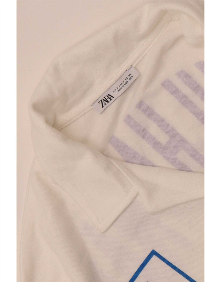 Zara Mens Graphic Short Sleeve Shirt Small White