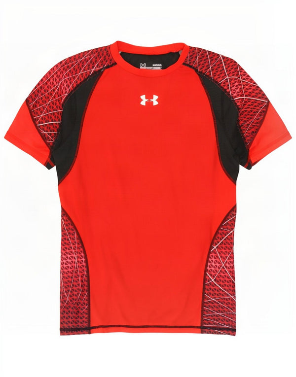 Under Armour Mens Heat Gear T-Shirt Top Large Red Colourblock