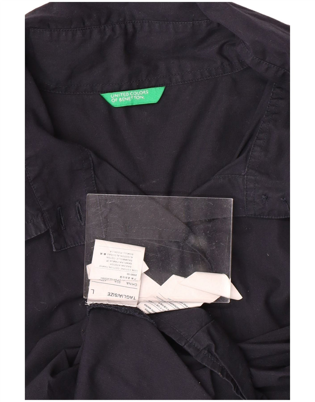 BENETTON Womens Short Sleeve Shirt UK 14 Large Navy Blue Cotton