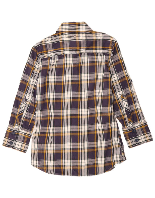 SUPERDRY Womens 3/4 Sleeve Flannel Shirt UK 10 Small Navy Blue Check