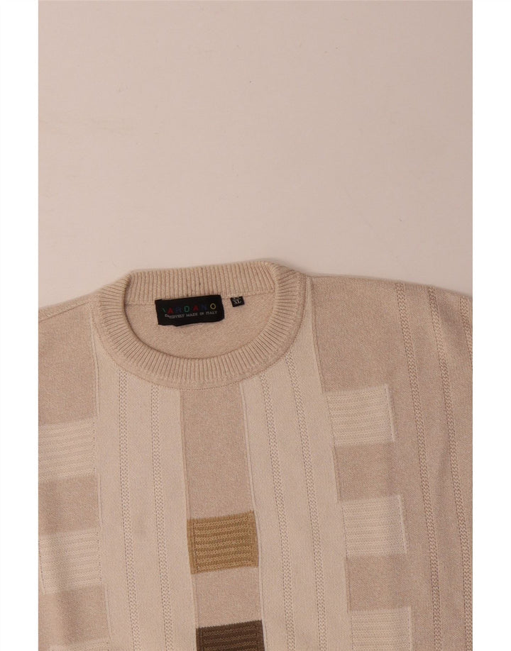 DARDANO Mens Crew Neck Jumper Sweater XL Beige Geometric Cotton
