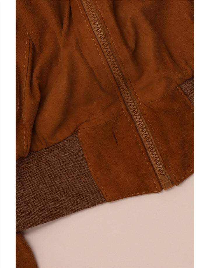 VINTAGE Womens Suede Bomber Jacket IT 46 Large Brown Leather