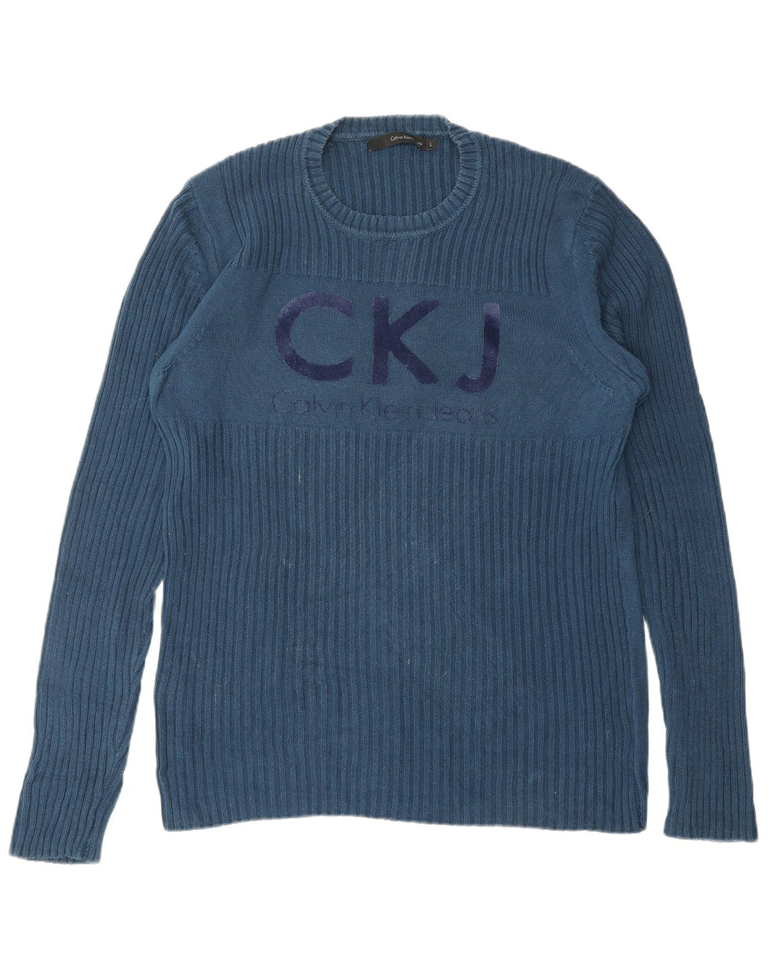 CALVIN KLEIN JEANS Mens Graphic Crew Neck Jumper Sweater Large Blue