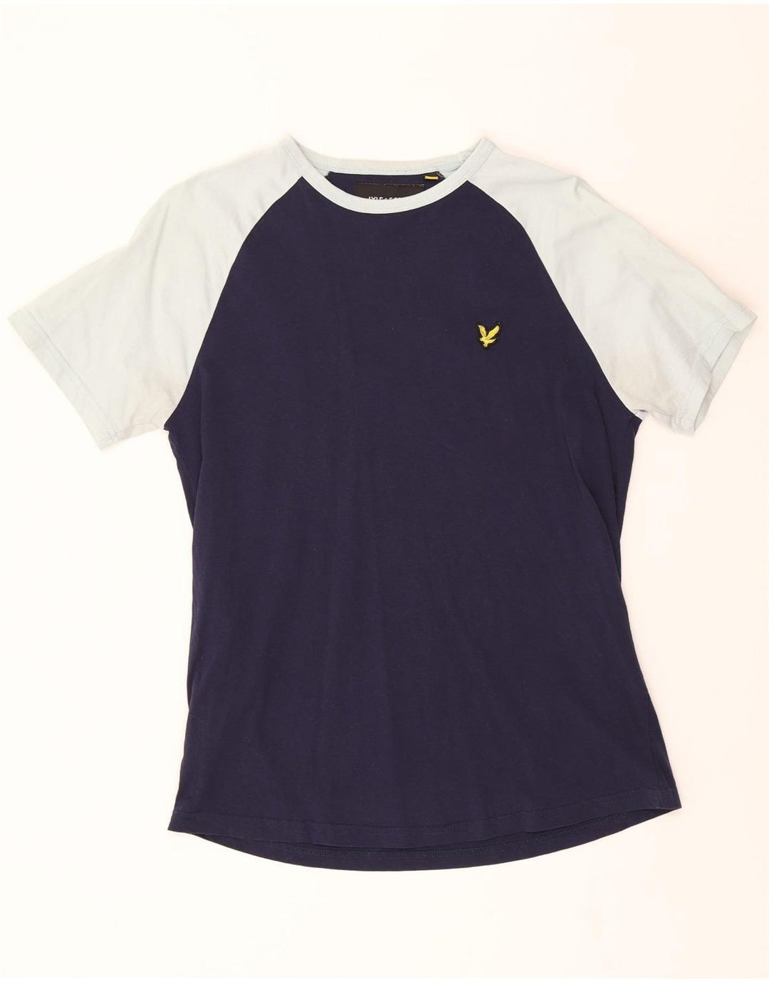 LYLE & SCOTT Mens T-Shirt Top Medium Navy Blue Colourblock Cotton Vintage Lyle & Scott and Second-Hand Lyle & Scott from Messina Hembry 