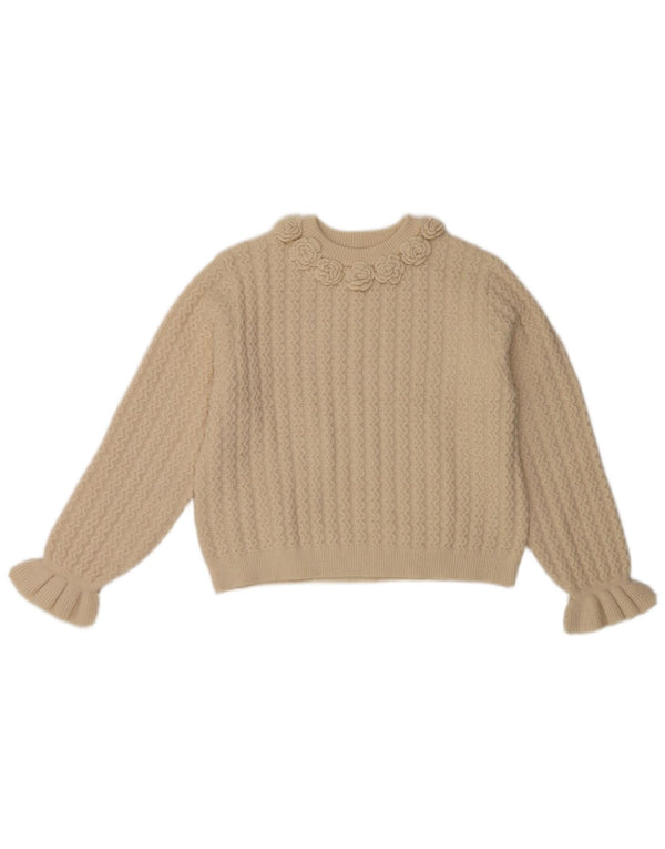 Zara Girls Crew Neck Jumper Sweater 13-14 Years Beige Floral