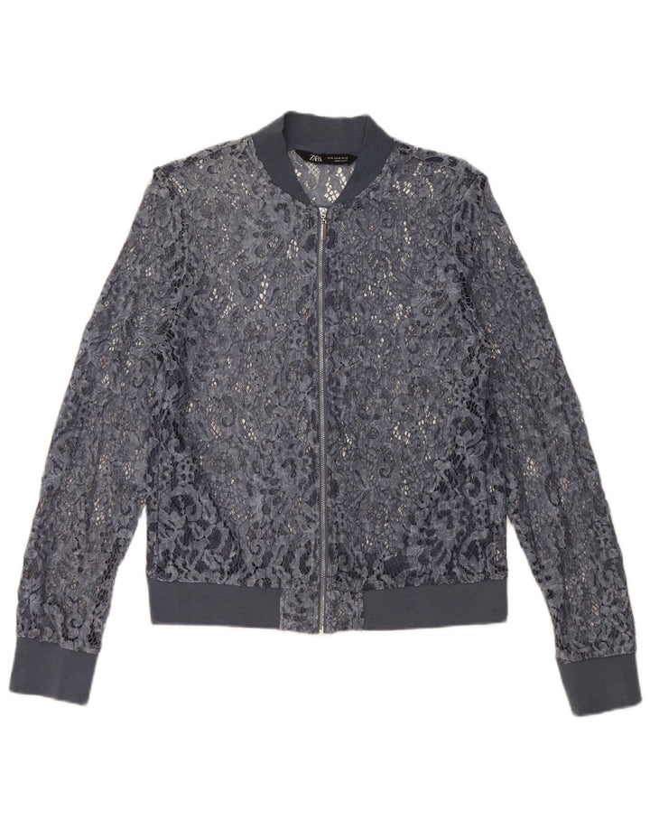 Zara Womens Crop See Through Cardigan Top UK 12 Medium Blue Floral