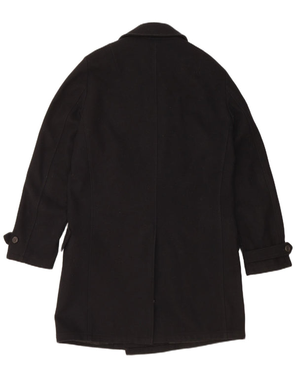 HUGO BOSS Mens Double Breasted Coat UK 38 Medium Black Virgin Wool