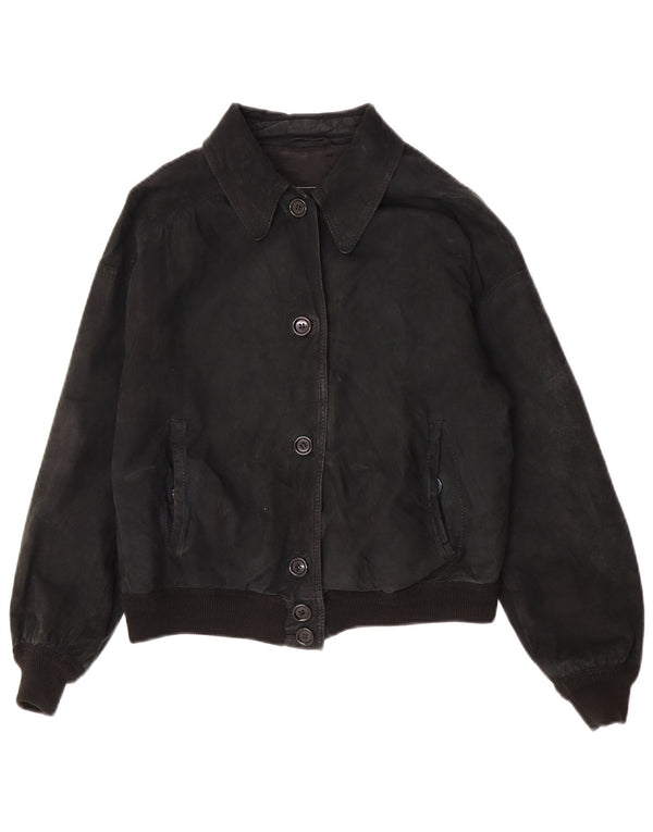 Vintage Womens Crop Suede Jacket UK 14 Medium Black