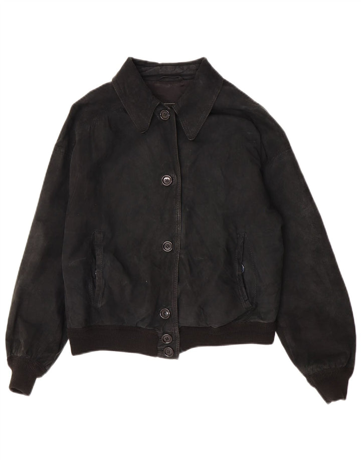 Vintage Womens Crop Suede Jacket UK 14 Medium Black