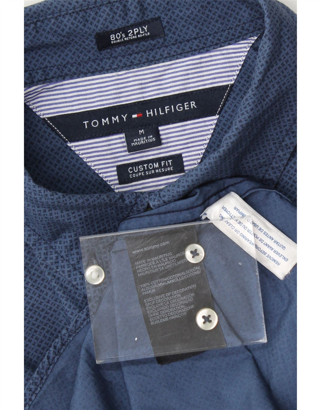 TOMMY HILFIGER Mens Custom Fit Shirt Medium Navy Blue Spotted Cotton Vintage Tommy Hilfiger and Second-Hand Tommy Hilfiger from Messina Hembry 