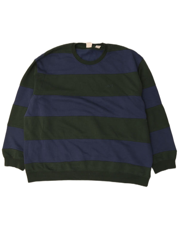 Levi's Mens Relaxed Fit Sweatshirt Jumper 2XL Green Striped Cotton
