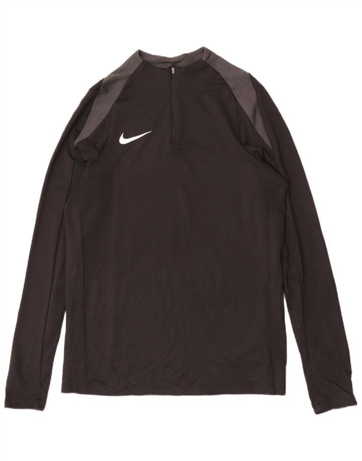 NIKE Mens Dri Fit Zip Neck Pullover Tracksuit Top Medium Black Colourblock