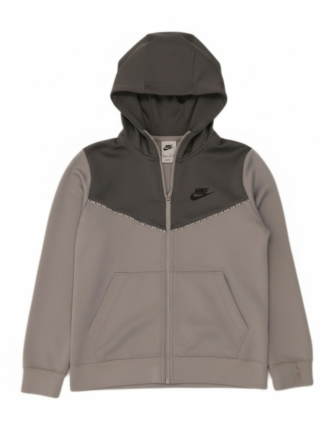 Nike Boys Zip Hoodie Sweater 10-11 Years Medium Grey Colourblock Polyester