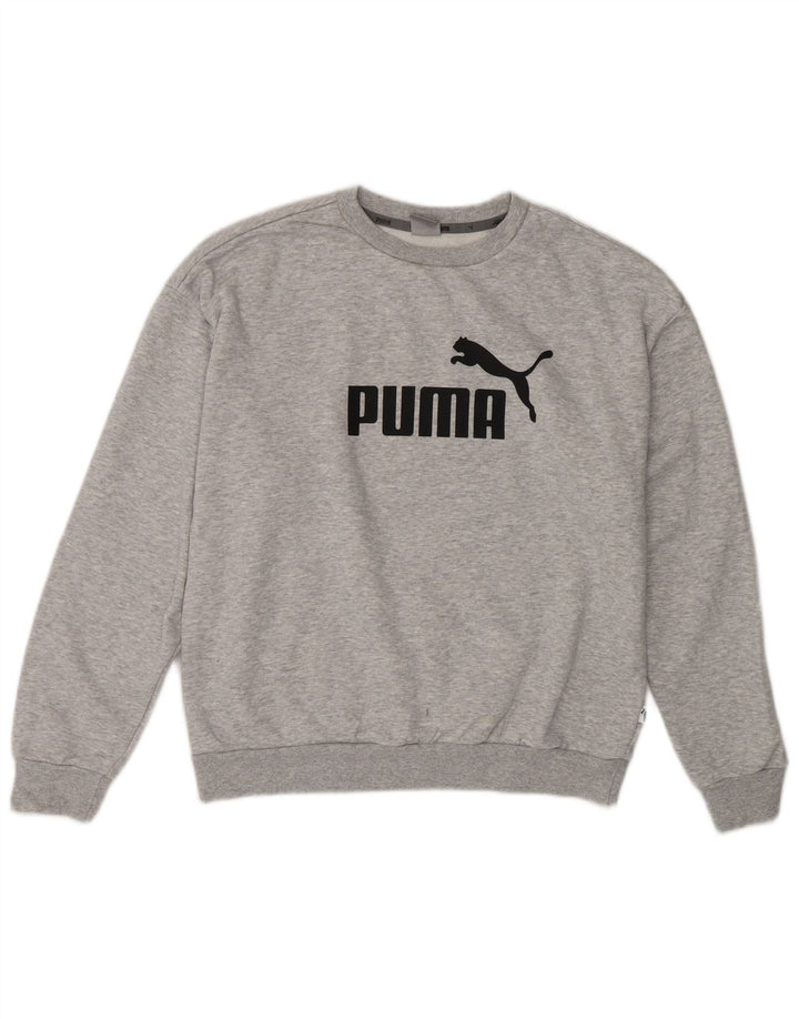 PUMA Womens Graphic Sweatshirt Jumper UK 14 Medium Grey Flecked Cotton