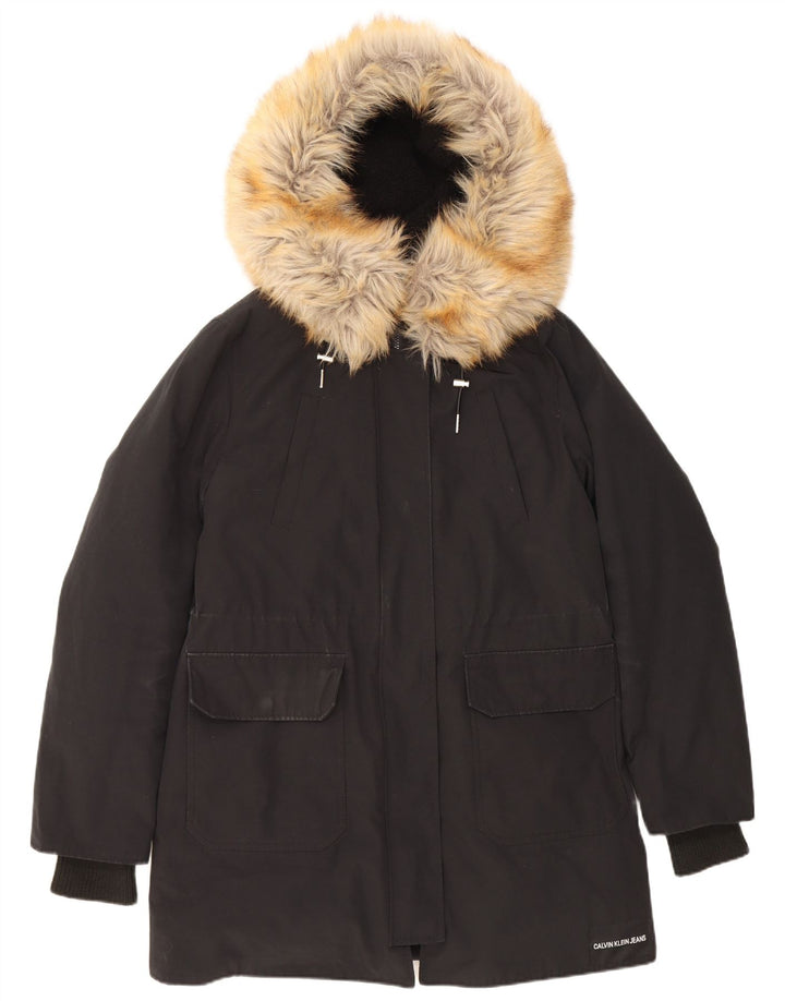 Calvin Klein Mens Hooded Padded Jacket UK 38 Medium Black Polyester