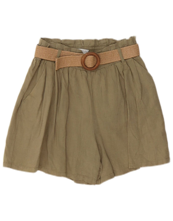 Zara Womens High Waist Chino Shorts Medium W30 Khaki Linen