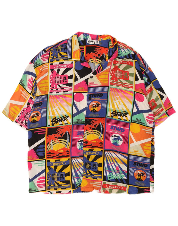 Pull & Bear Mens STWD Graphic Shirt Medium Multicoloured Patchwork Hawaiian