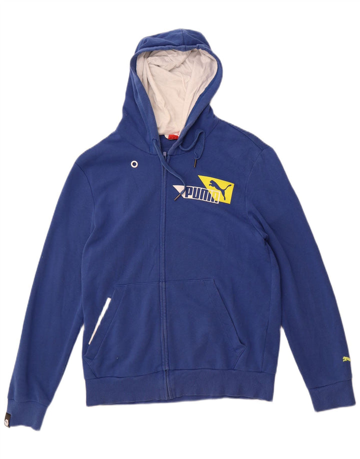 Puma Mens Graphic Zip Hoodie Sweater Small Blue Cotton