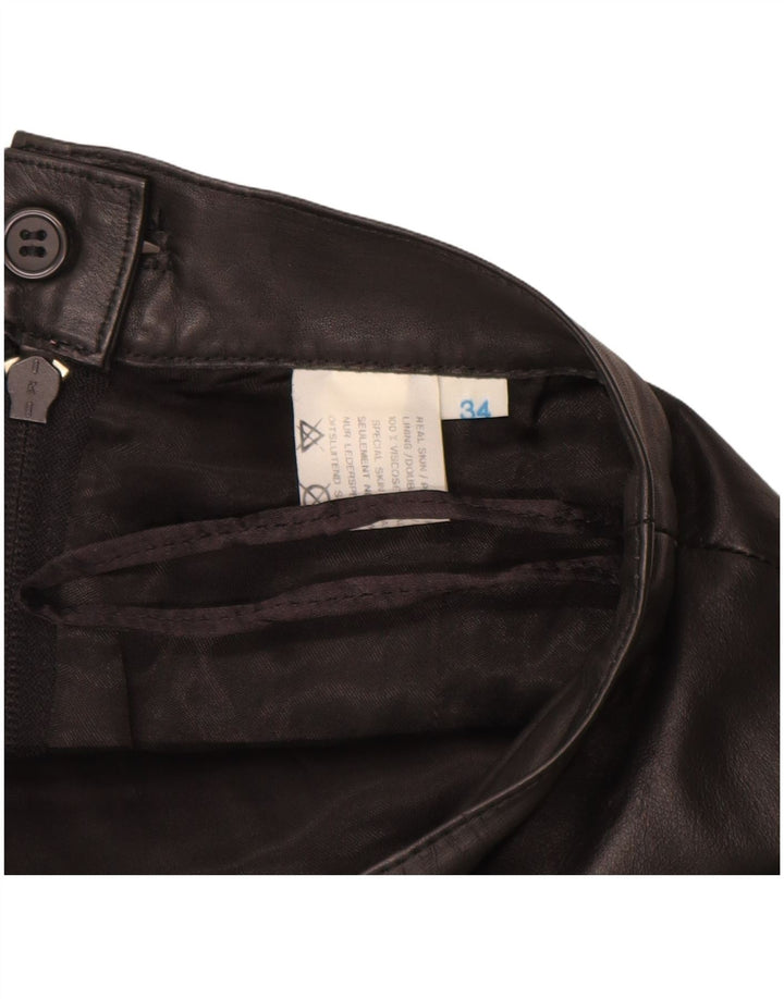 VINTAGE Womens Leather Skirt EU 34 XS W24 Black Leather