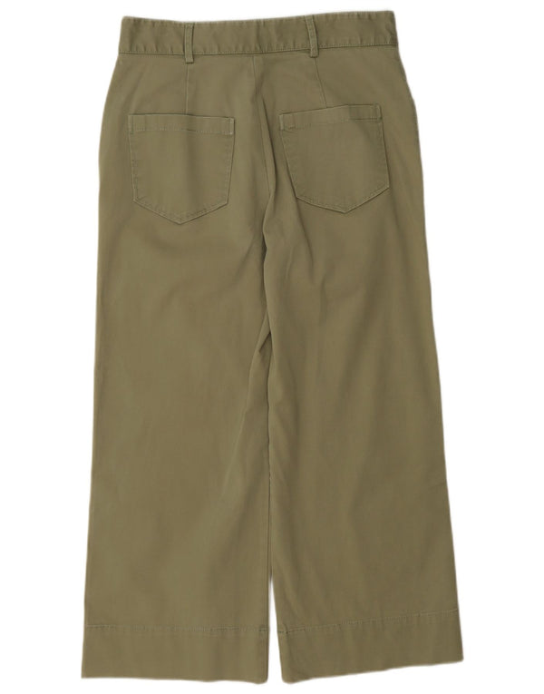 Zara Womens High Waist Wide Leg Cropped Trousers Small W26 L23 Khaki Cotton