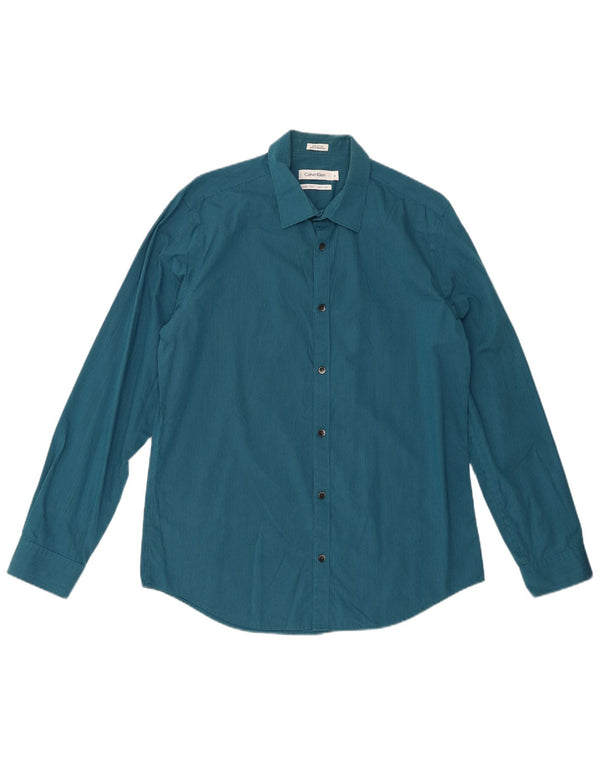 CALVIN KLEIN Mens Shirt Medium Blue Pinstripe Cotton