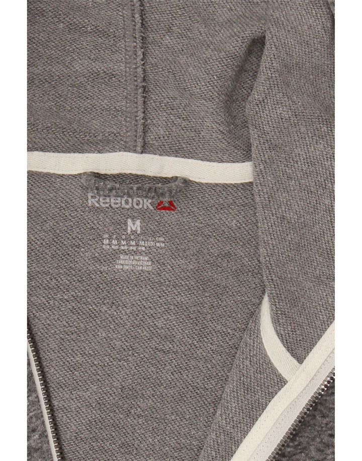 REEBOK Womens Graphic Zip Hoodie Sweater UK 12/14 Medium Grey Flecked