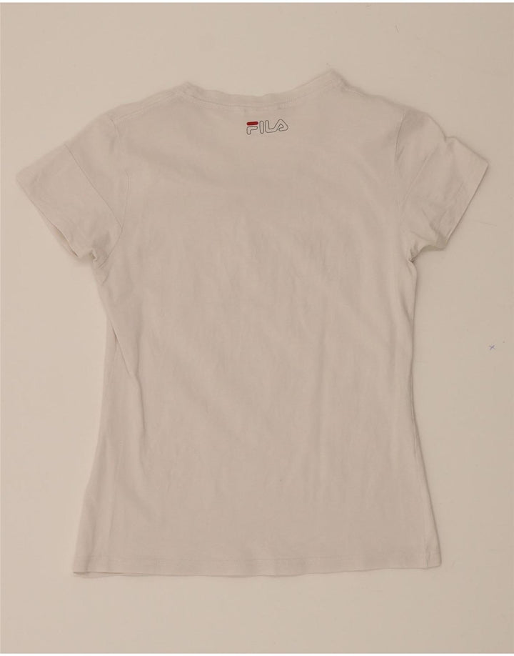 FILA Womens Graphic T-Shirt Top UK 10 Small White Vintage Fila and Second-Hand Fila from Messina Hembry 