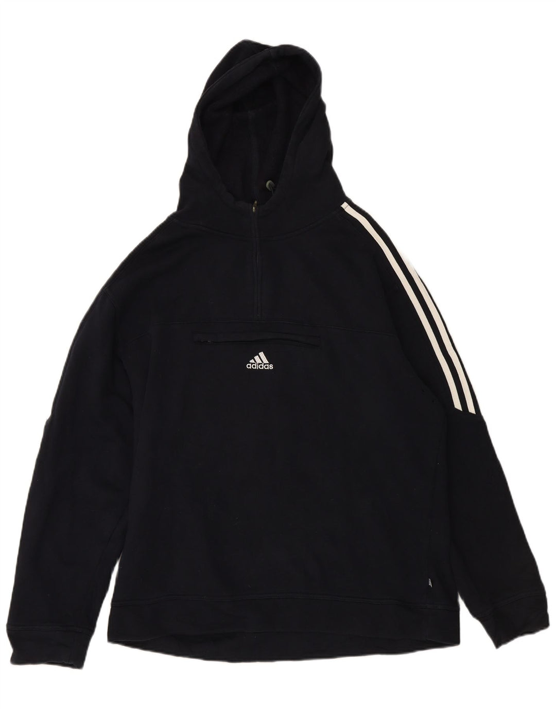 ADIDAS Mens Zip Neck Hoodie Jumper UK 40/42 Medium Navy Blue Cotton