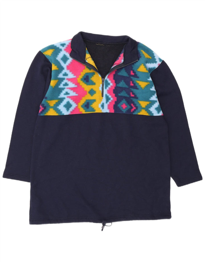 Vintage Mens Zip Neck Pullover Tracksuit Top Large Navy Blue Geometric