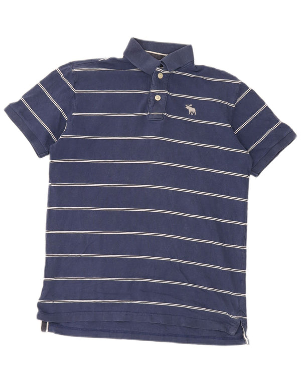 Abercrombie & Fitch Mens Polo Shirt XL Navy Blue Striped Cotton