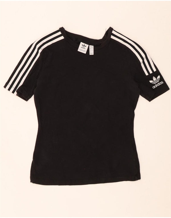 ADIDAS Womens T-Shirt Top UK 12 Medium Black Cotton