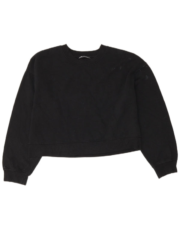 Zara Womens Oversized Crop Sweatshirt Jumper UK 10 Small Black Cotton