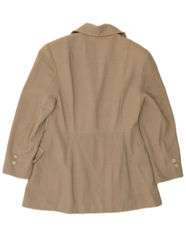 Vintage Womens 3 Button 3/4 Sleeve Blazer Jacket UK 12 Medium Beige