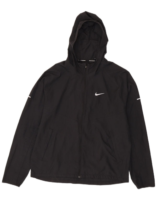 NIKE Mens Hooded Rain Jacket UK 38 Medium Black Polyester
