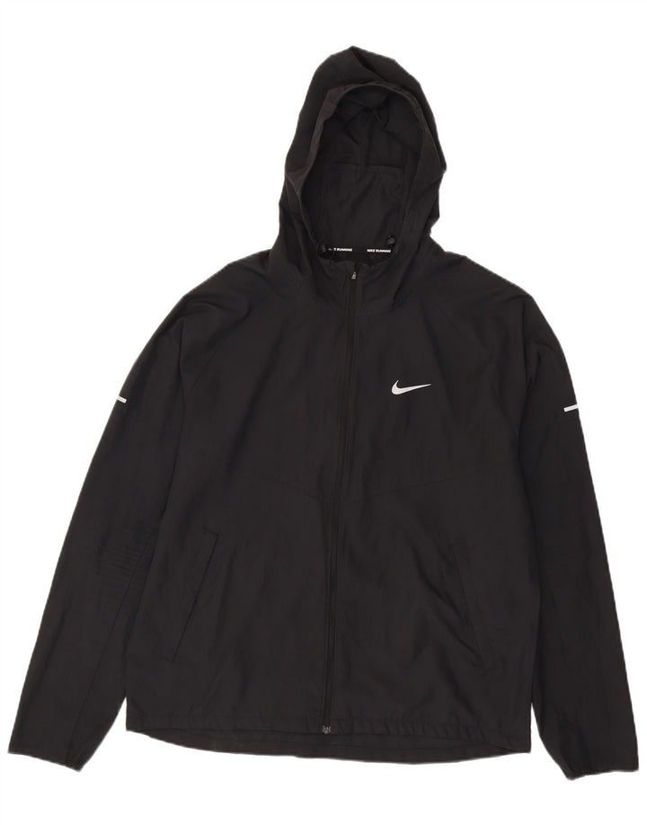 NIKE Mens Hooded Rain Jacket UK 38 Medium Black Polyester