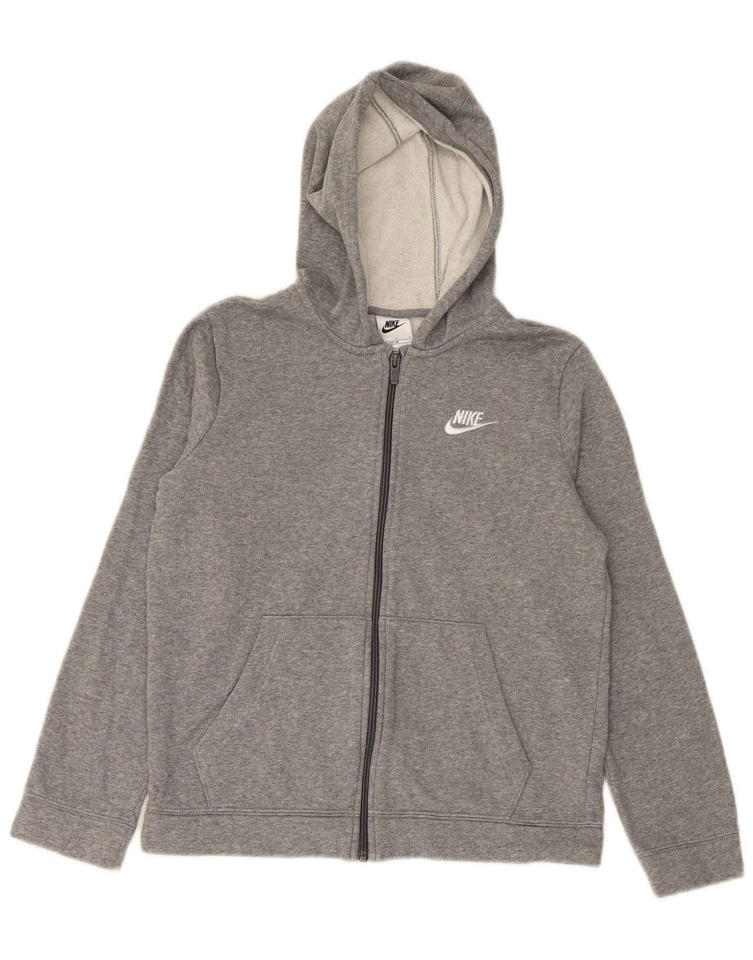 NIKE Boys Zip Hoodie Sweater 12-13 Years Large Grey Cotton