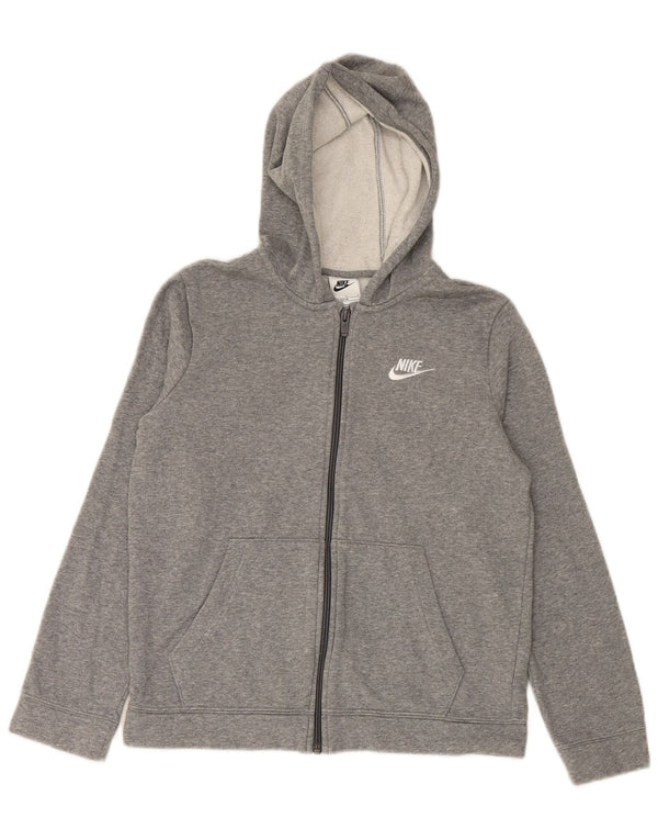 NIKE Boys Zip Hoodie Sweater 12-13 Years Large Grey Cotton