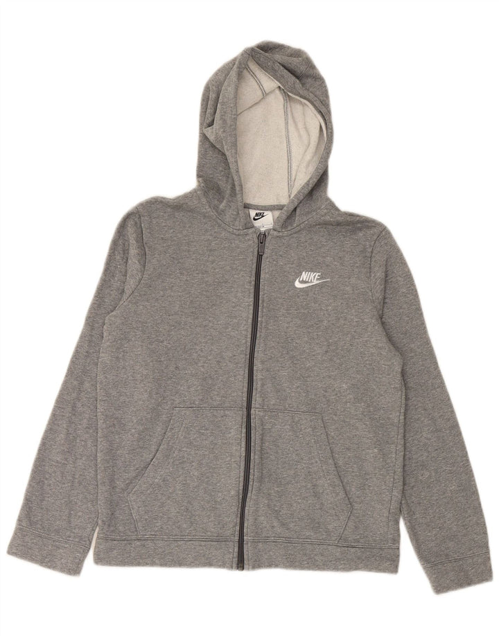 NIKE Boys Zip Hoodie Sweater 12-13 Years Large Grey Cotton