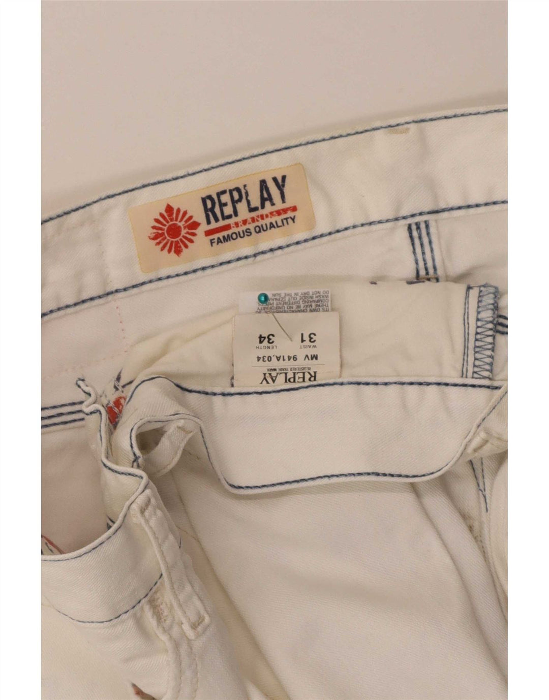 Replay Mens Straight Jeans W31 L34 White Cotton